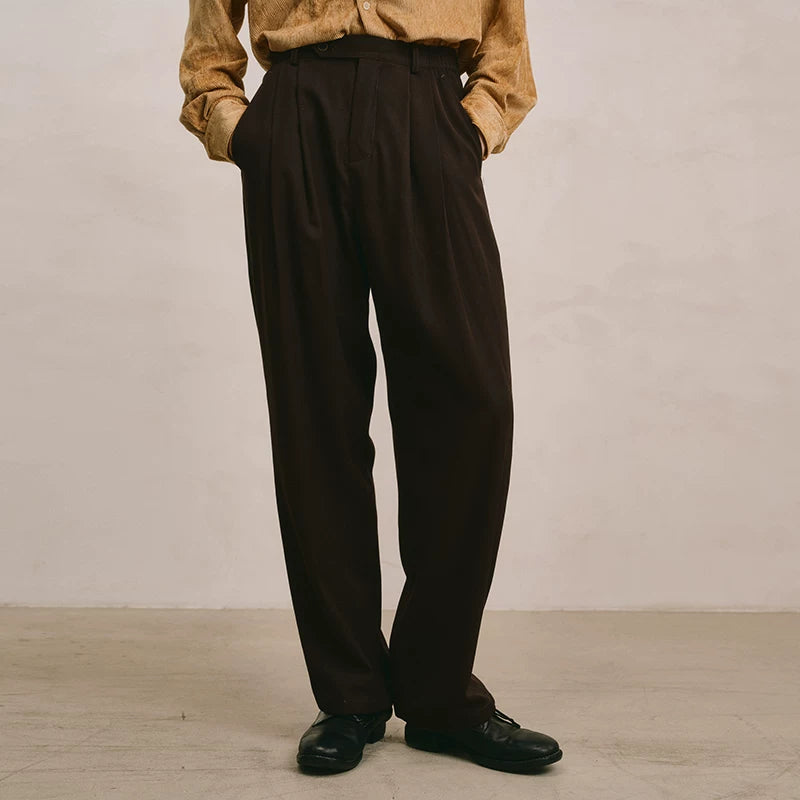 Wool Blend Pleated Tailored Trousers