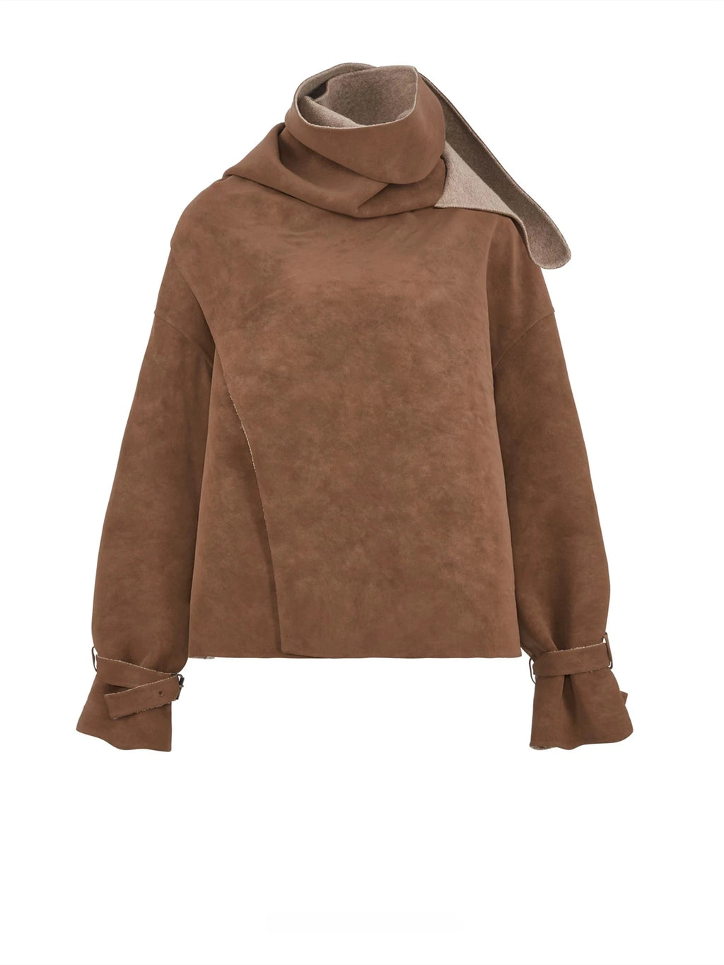 Asymmetrical Suede Jacket With Integrated Scarf