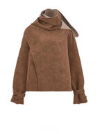 Asymmetrical Suede Jacket With Integrated Scarf