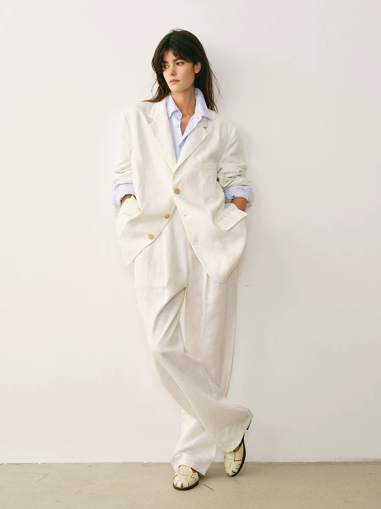 Italian Linen Pleated Button-Down Shirt