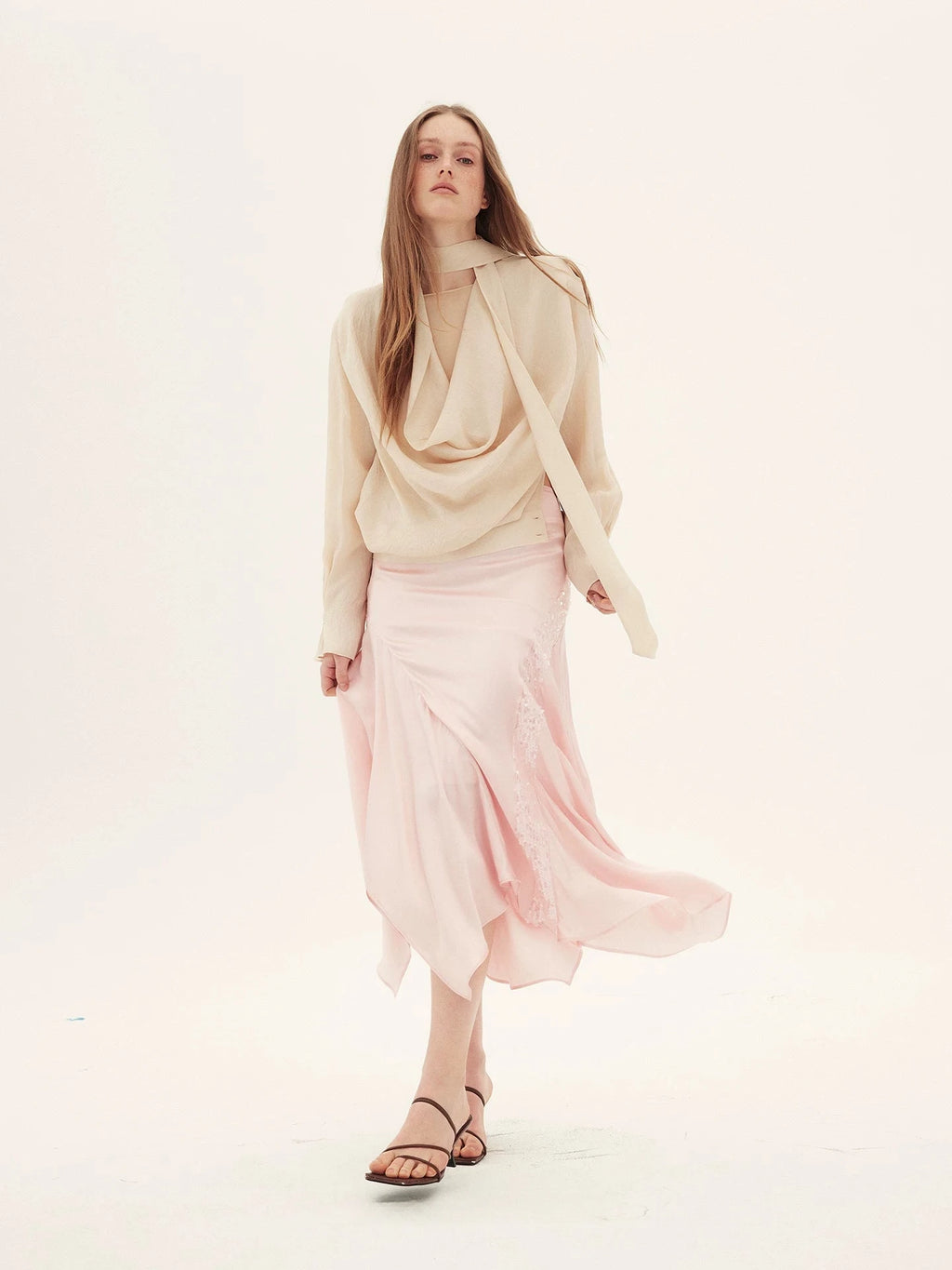 Sequin Embellished Asymmetric Midi Skirt