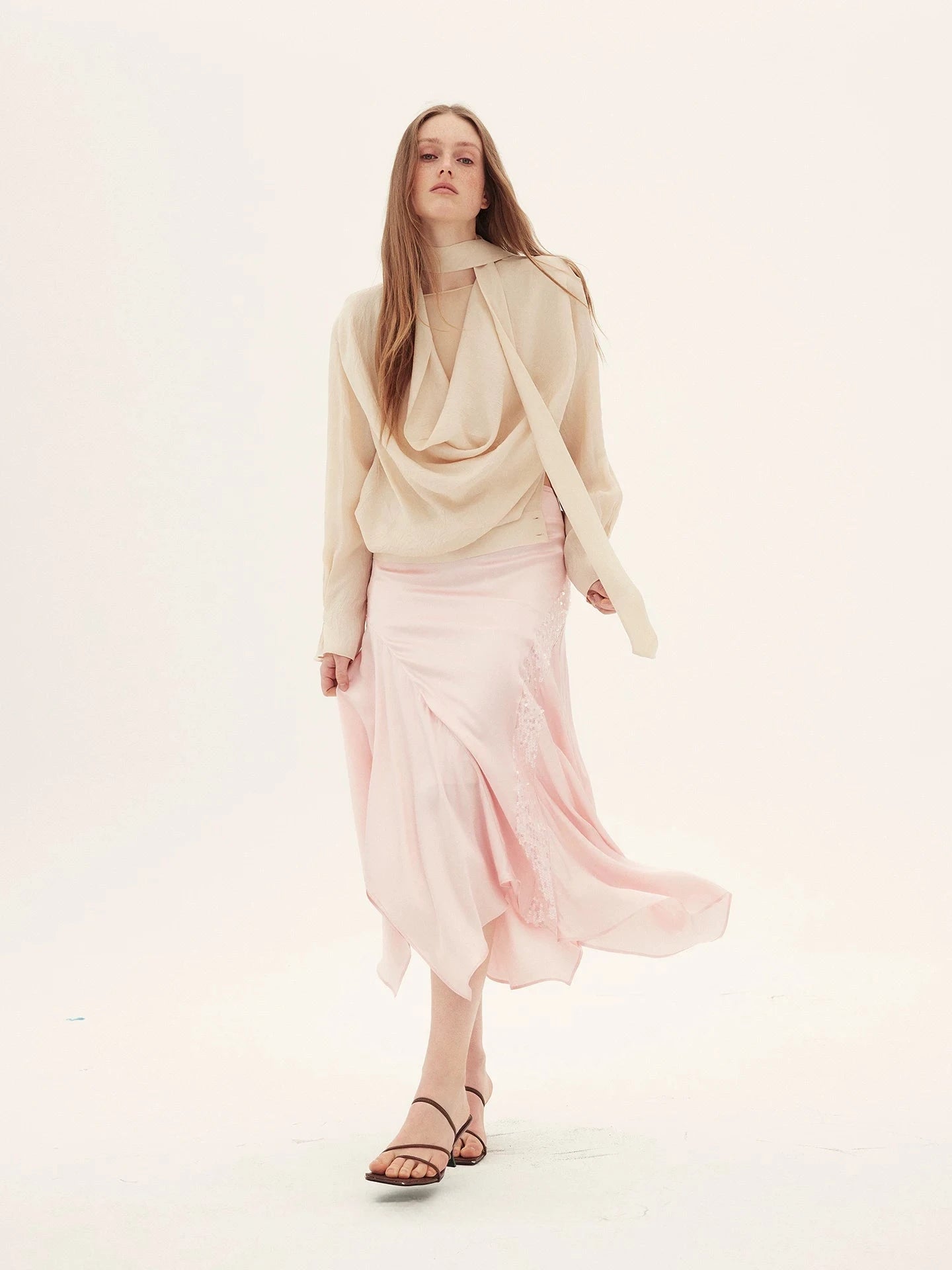 Sequin Embellished Asymmetric Midi Skirt