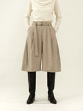 Belted Wool Twill Culottes