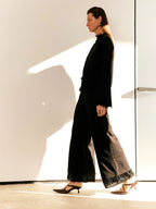 Beaded Fringe Hem Wide-Leg Pants