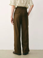 Olive Wool Blend Pleated Trousers