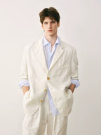 Italian Linen Pleated Button-Down Shirt