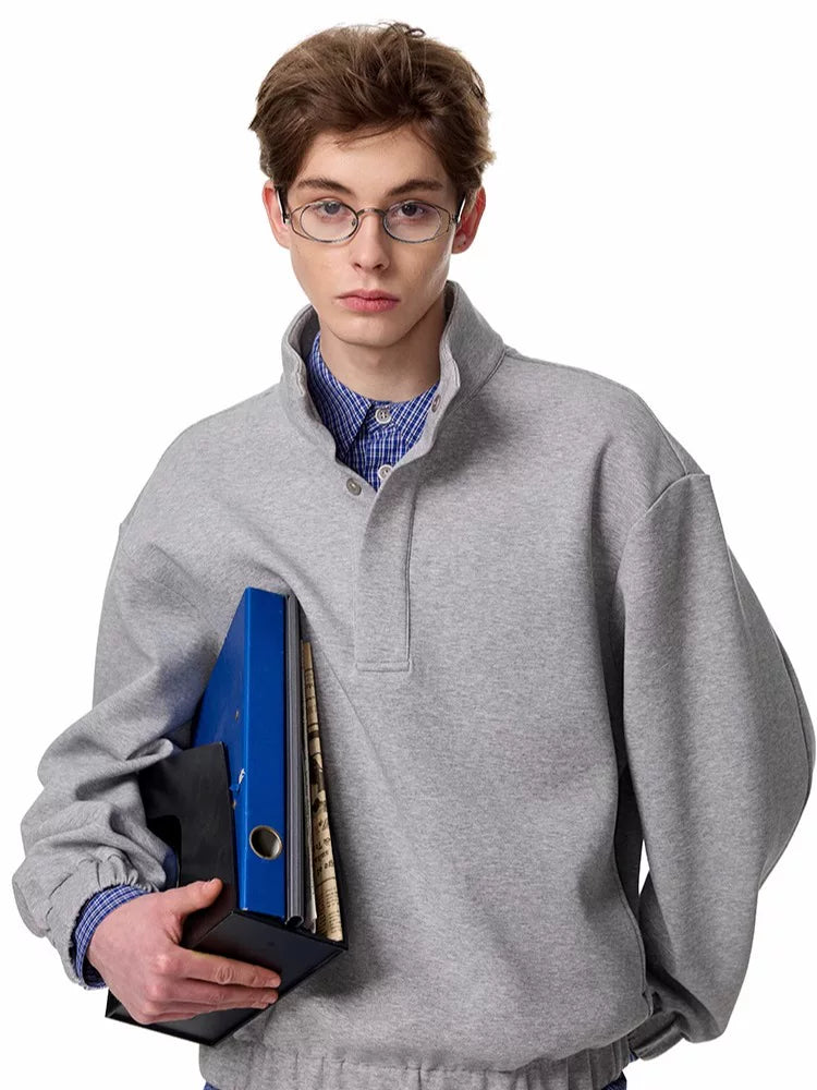 Magnetic Button Mock Neck Sweatshirt