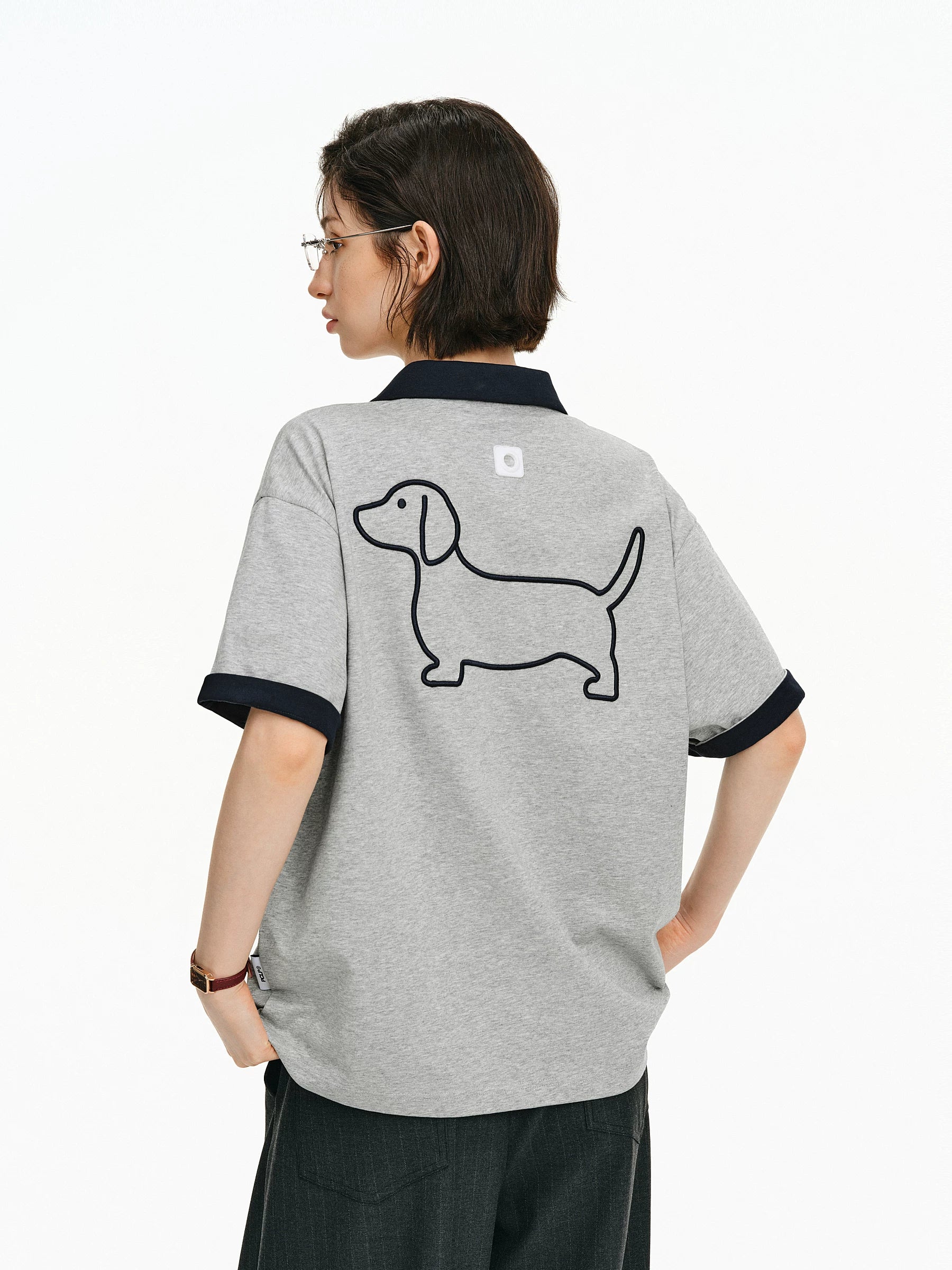 Embroidered Puppy Cotton Polo Shirt