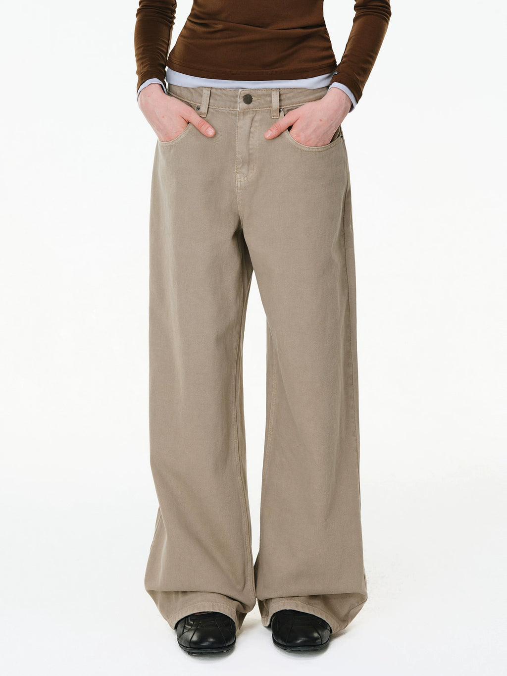 Washed Khaki Wide-Leg Jeans