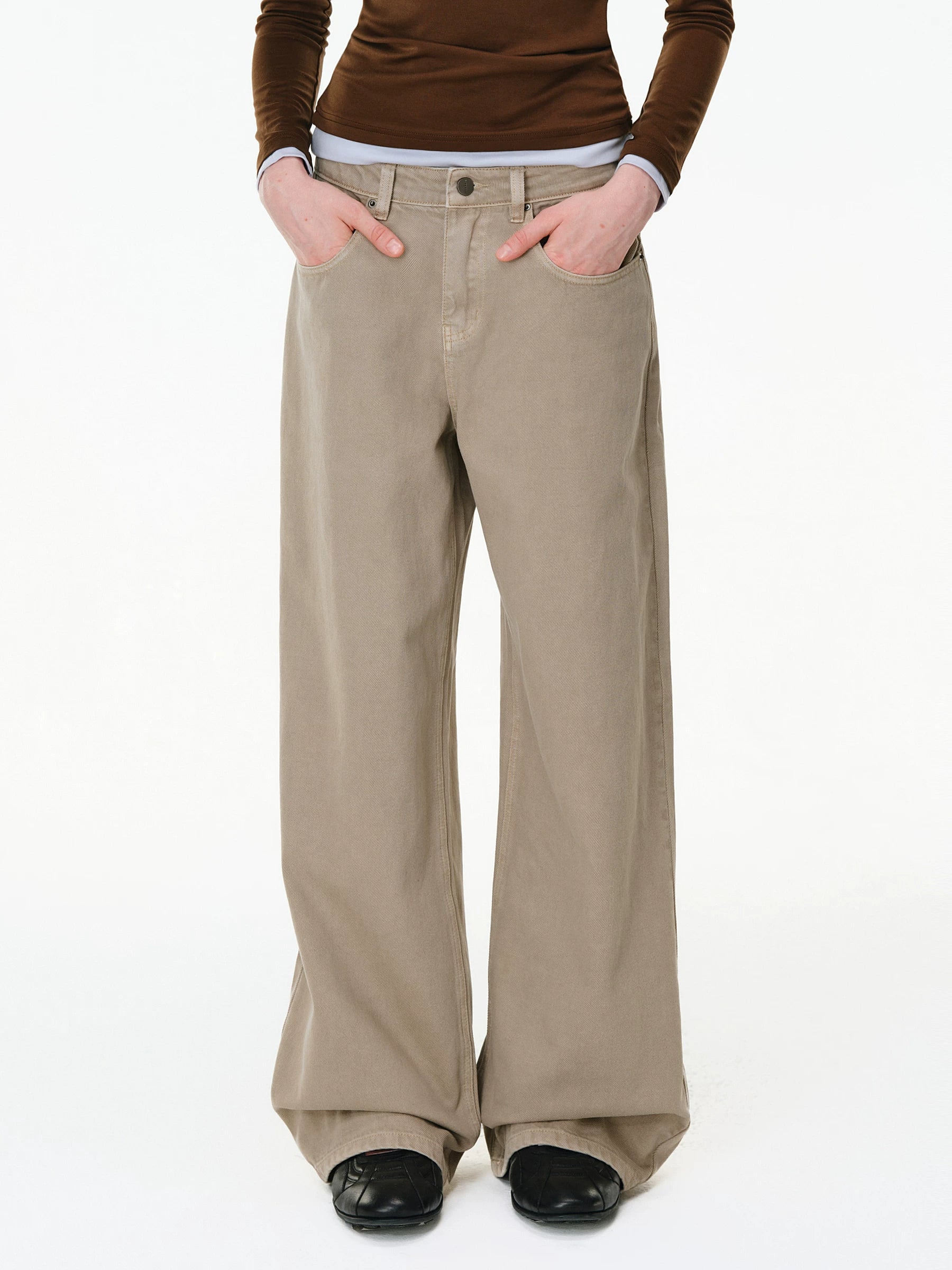 Washed Khaki Wide-Leg Jeans