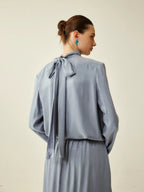 Silk Tie-Neck Pleated Midi Dress