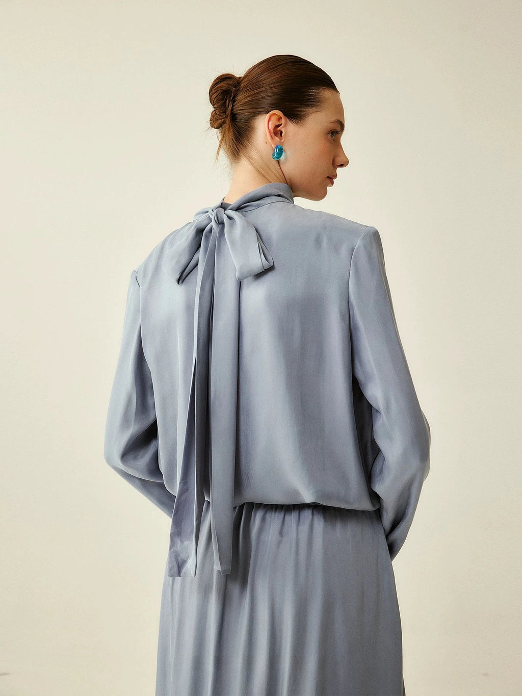 Silk Tie-Neck Pleated Midi Dress