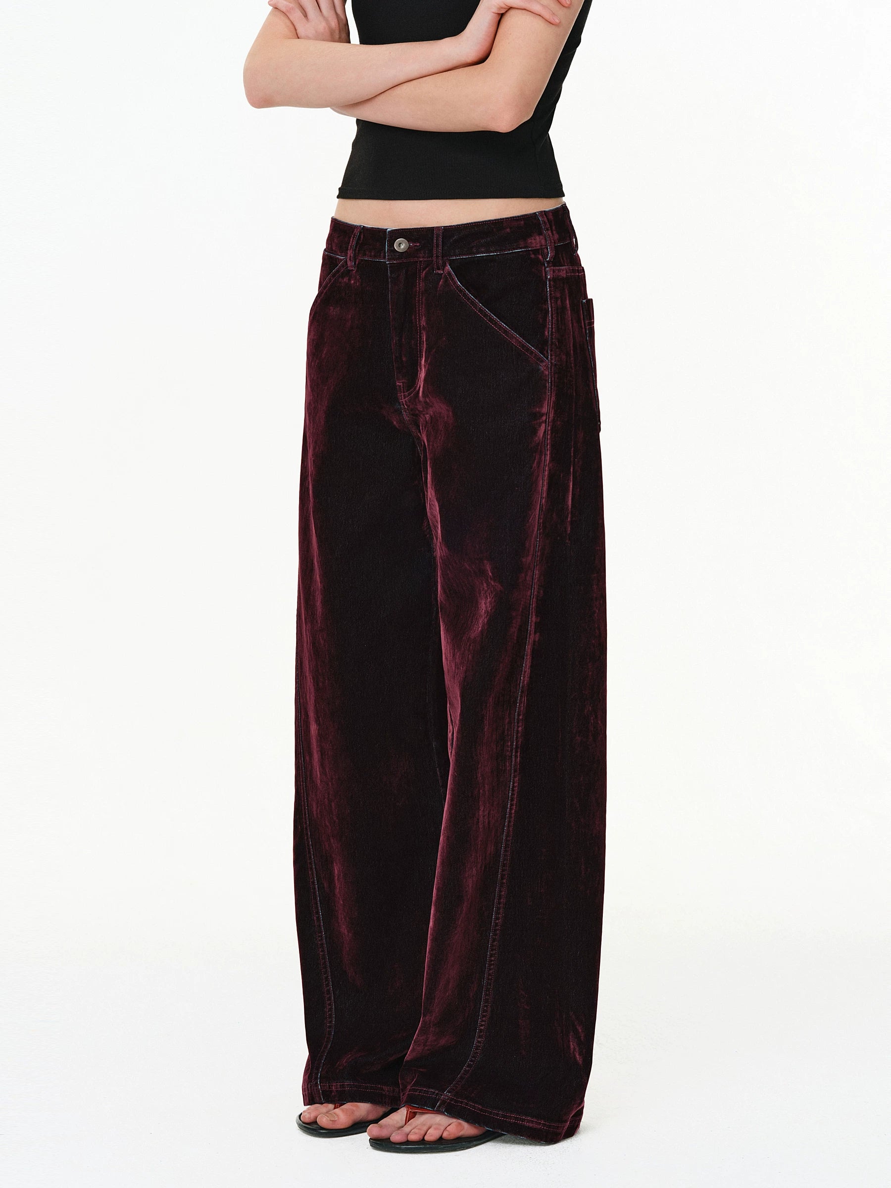 Flocked Velvet Wide-Leg Trousers