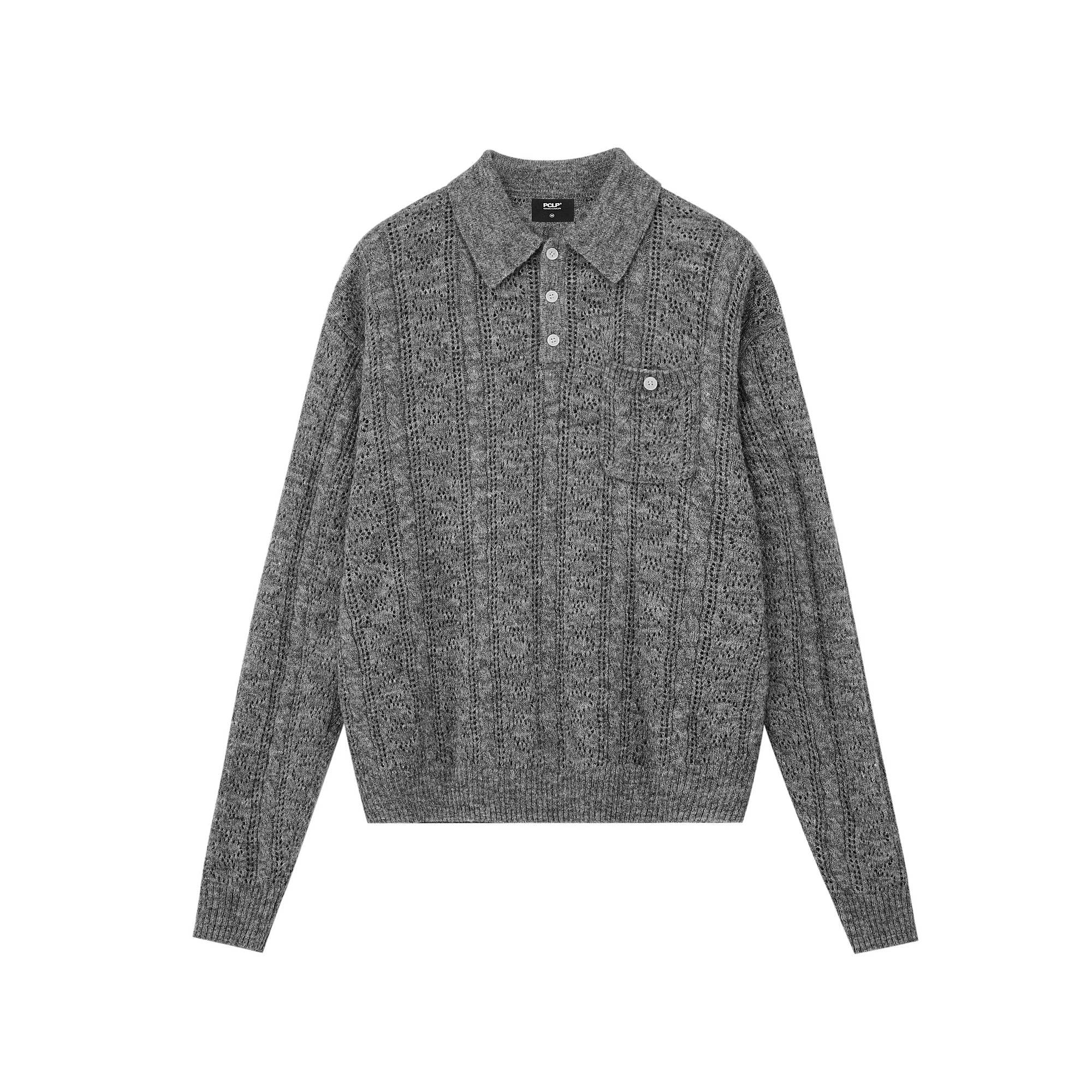 Textured Wool Blend Polo Sweater