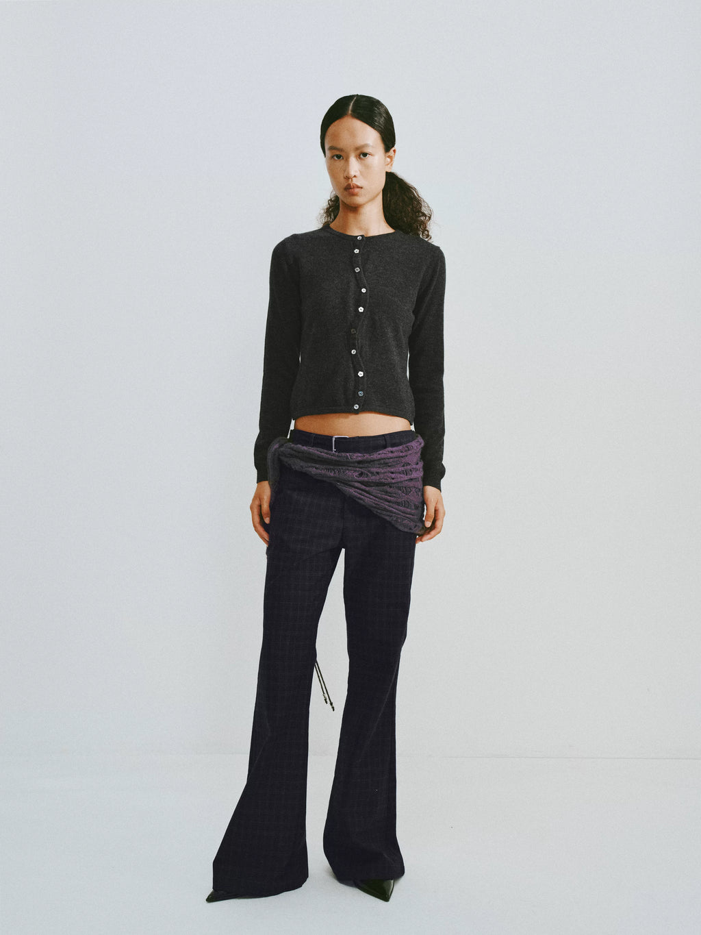 Cropped Wool Button-Down Cardigan