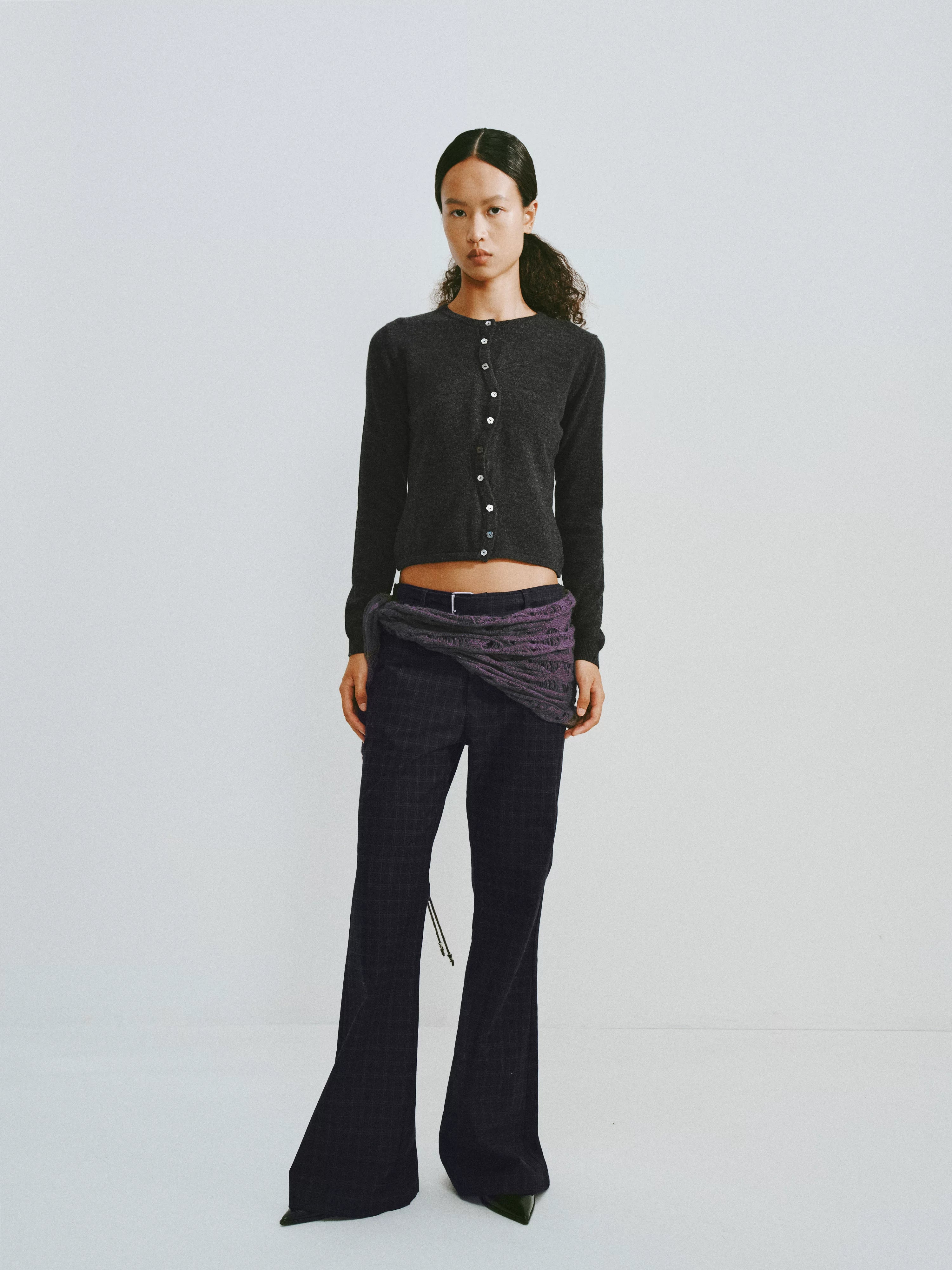 Cropped Wool Button-Down Cardigan
