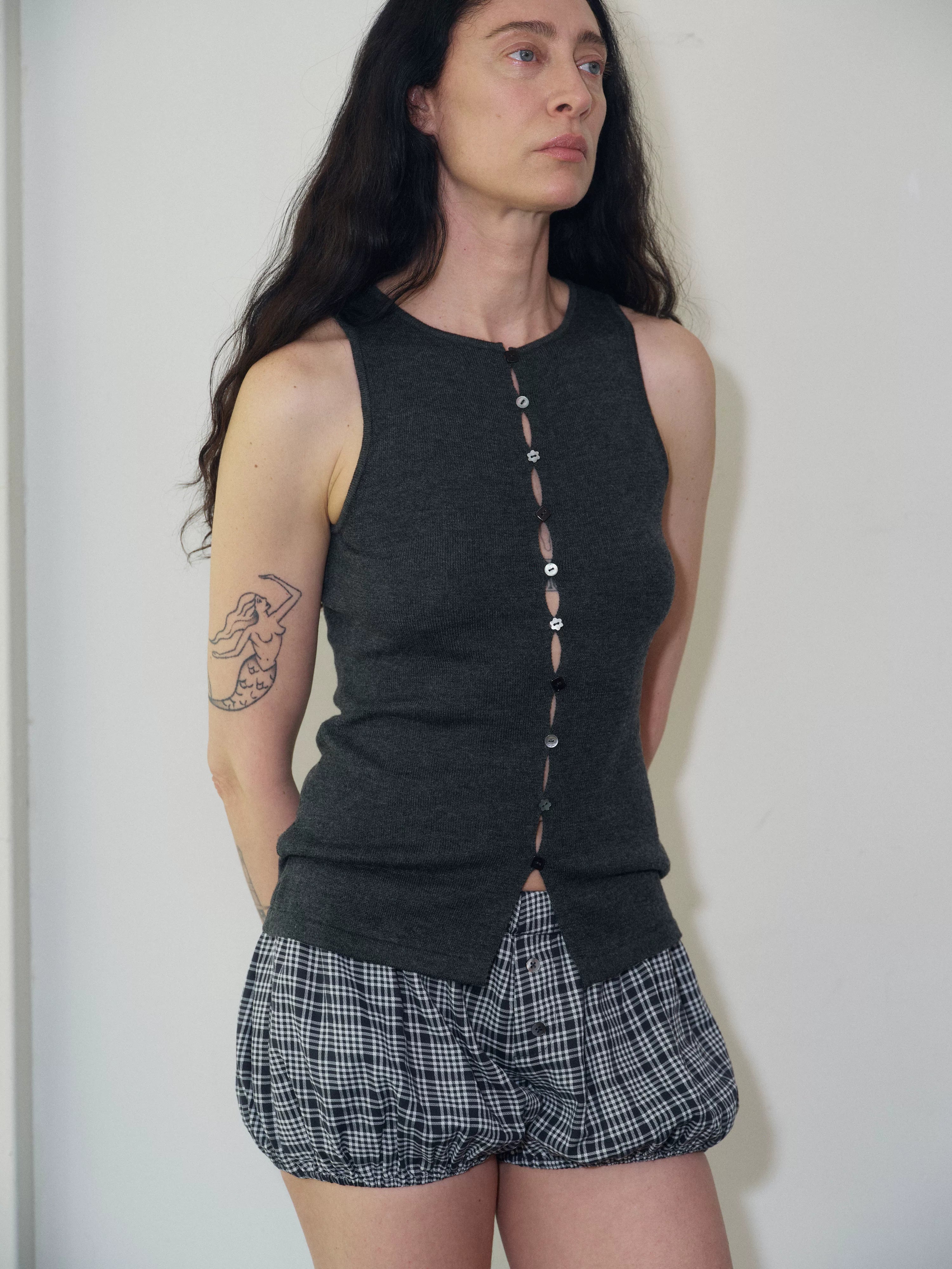 Ribbed Wool Button-Front Tank
