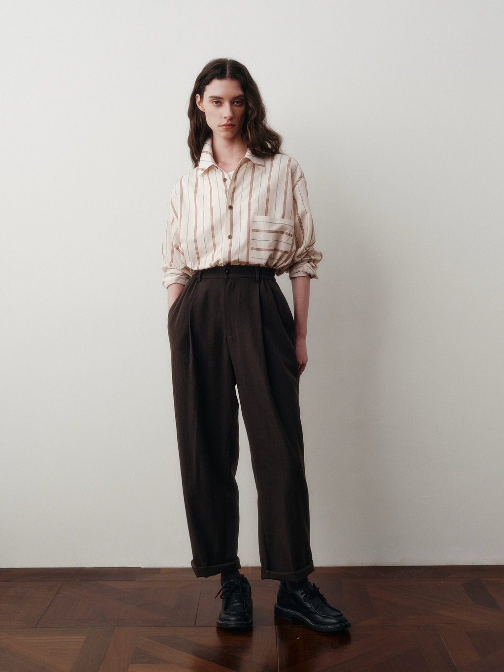 Wool Blend Pleated Cropped Trousers