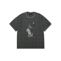 Dachshund Graphic Striped Cotton T-Shirt