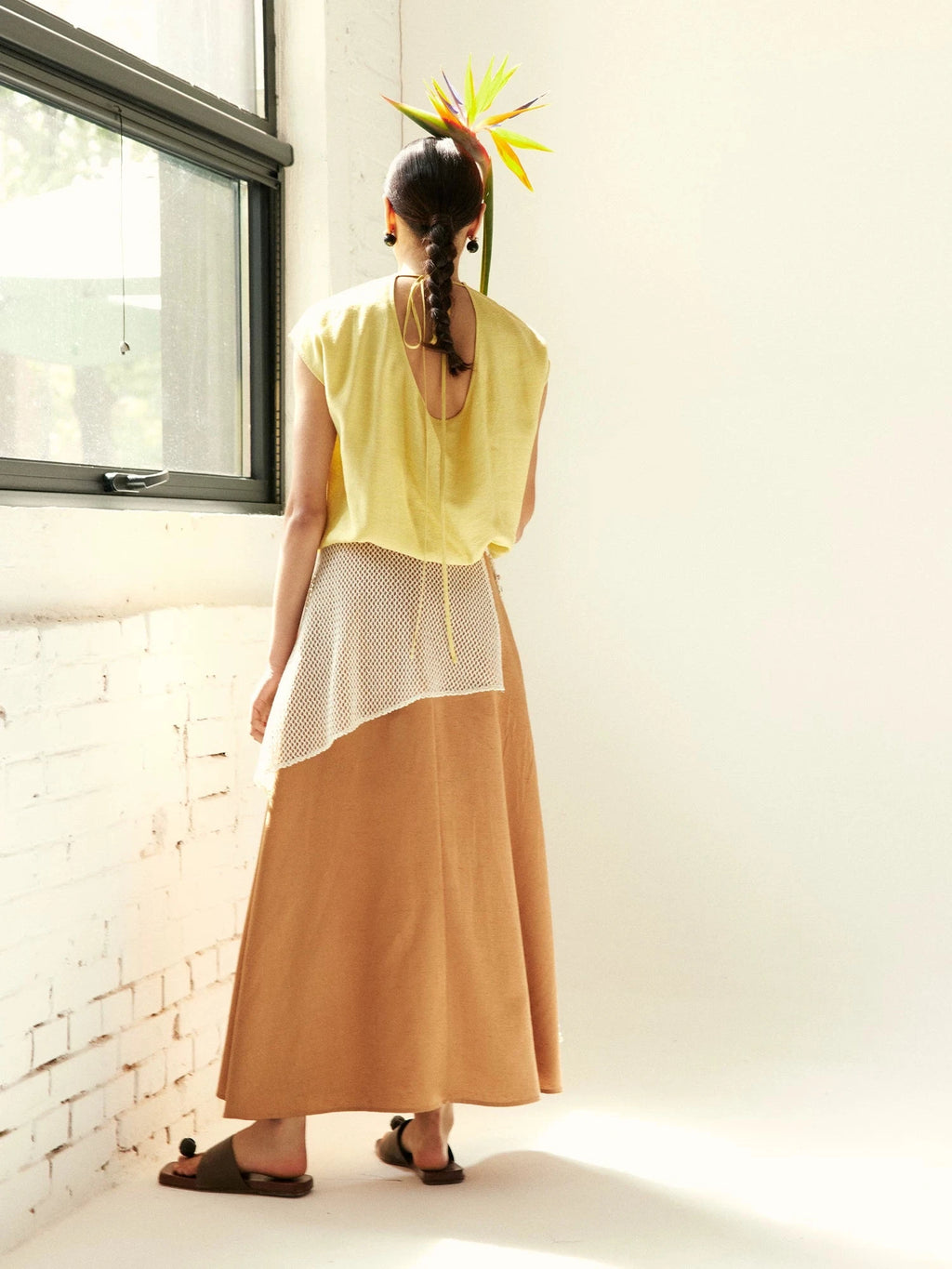 Bamboo Textured Mesh Layered Midi Skirt