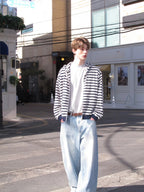 Striped Zip-Up Hooded Cardigan