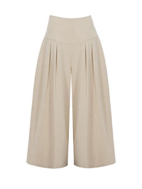 Pleated Wide-Leg Linen Trousers