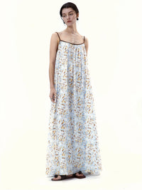 Naples Garden Floral Leather-Belted Dress