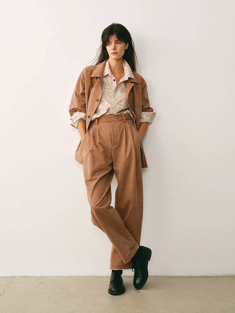 Enzyme Washed Pleated Cropped Trousers