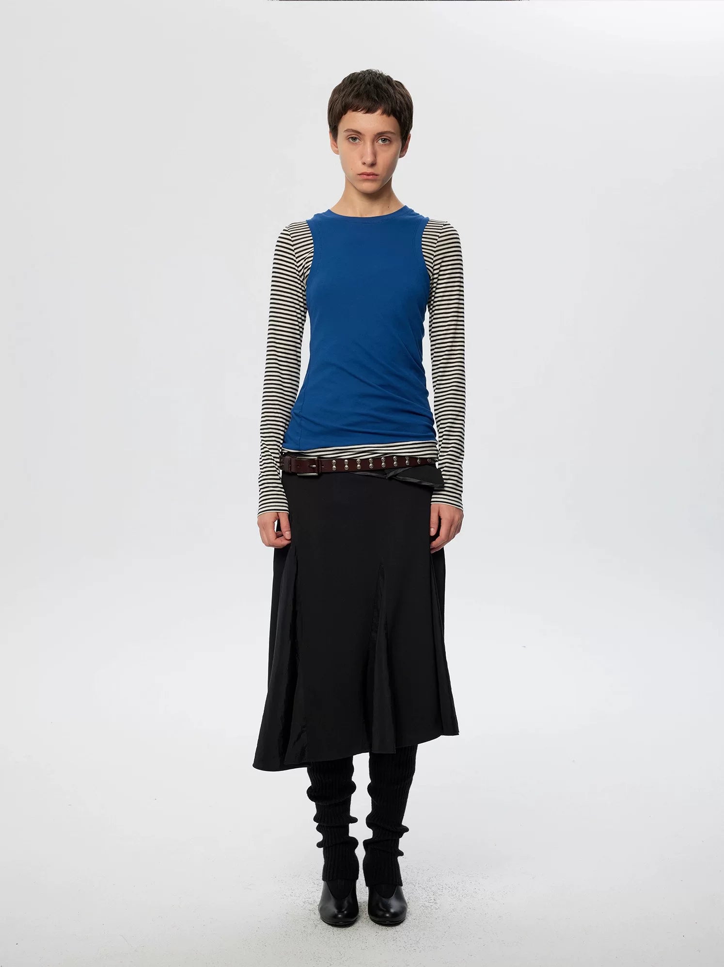 Color-Blocked Striped Layered Long-Sleeve Top