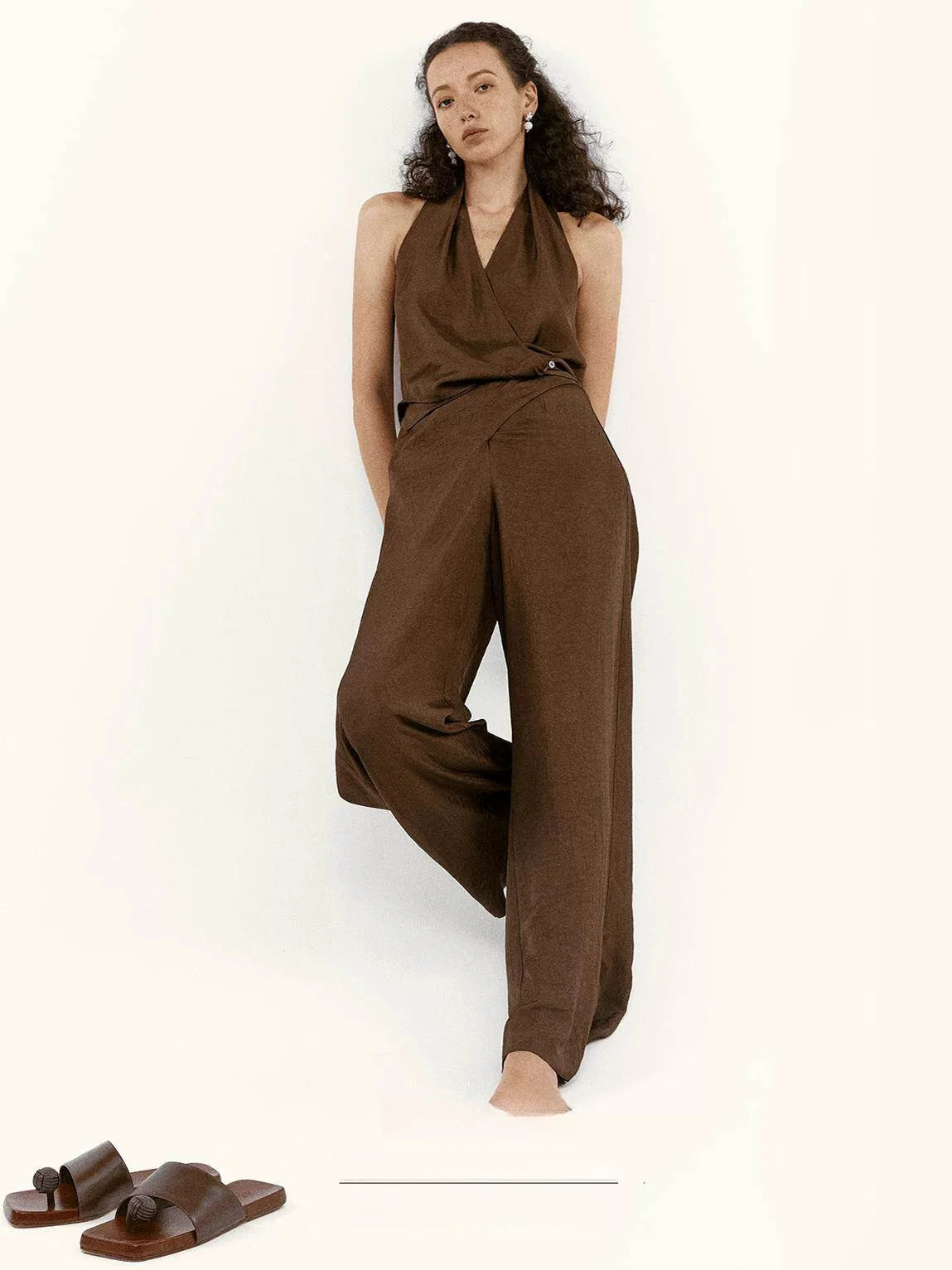 Draped Halter Neck Silk Vest