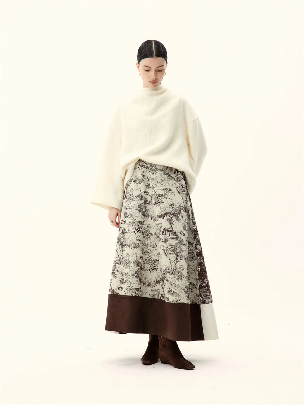 Toile De Jouy A-Line Midi Skirt