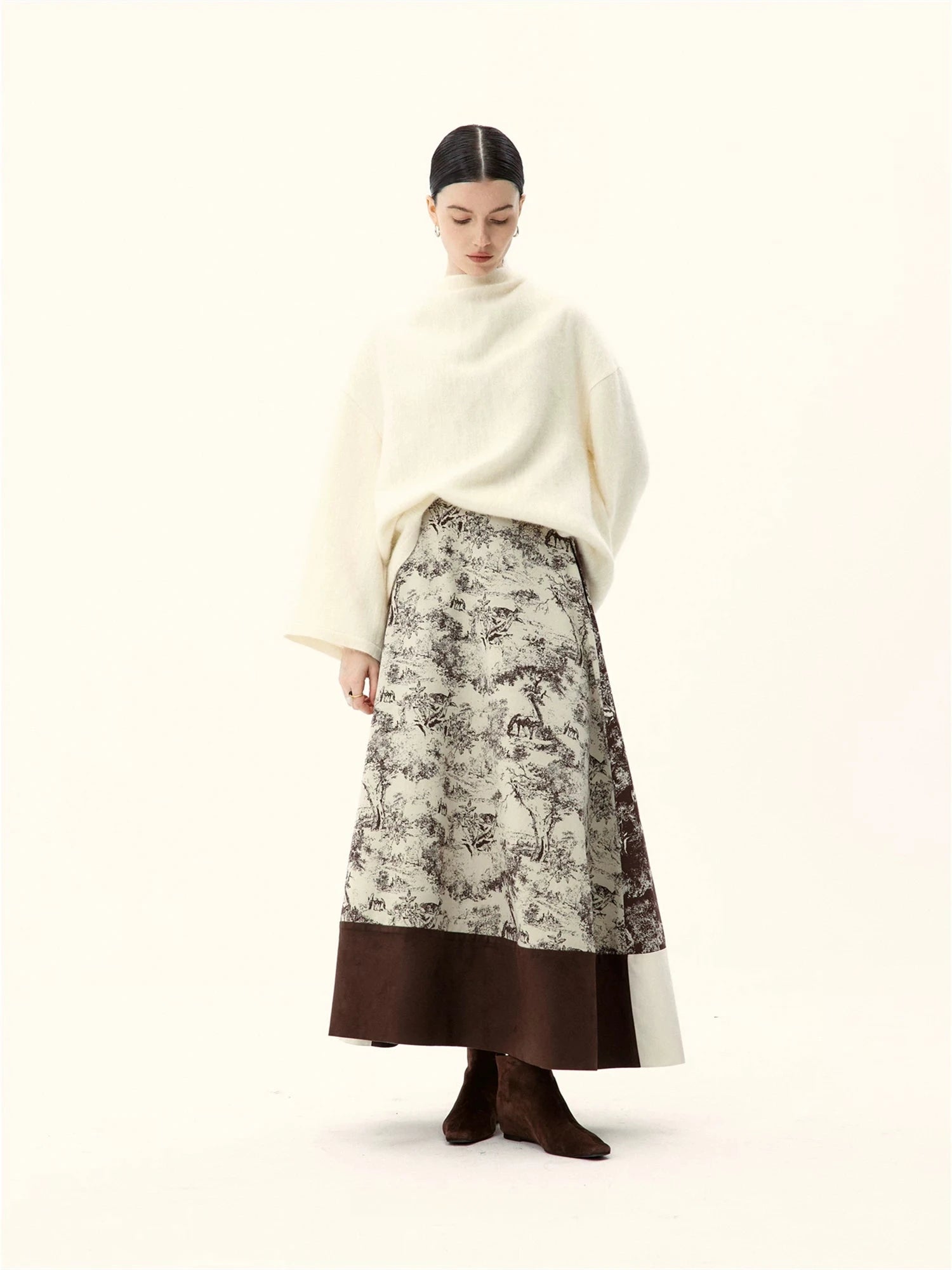 Toile De Jouy A-Line Midi Skirt