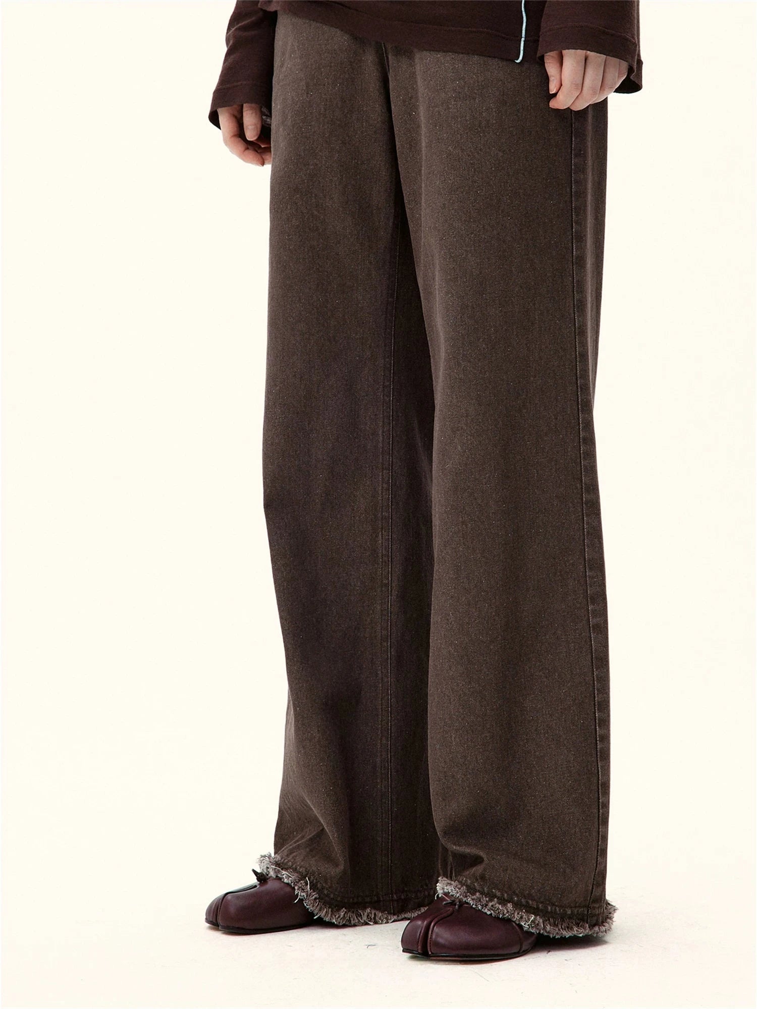 Tulle-Accented High-Waisted Straight Jeans