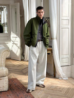 Pleated Wide-Leg Twill Trousers