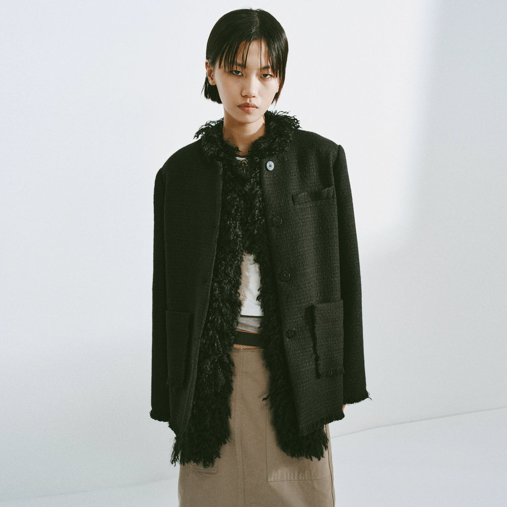 Faux Fur Trim Tweed Jacket