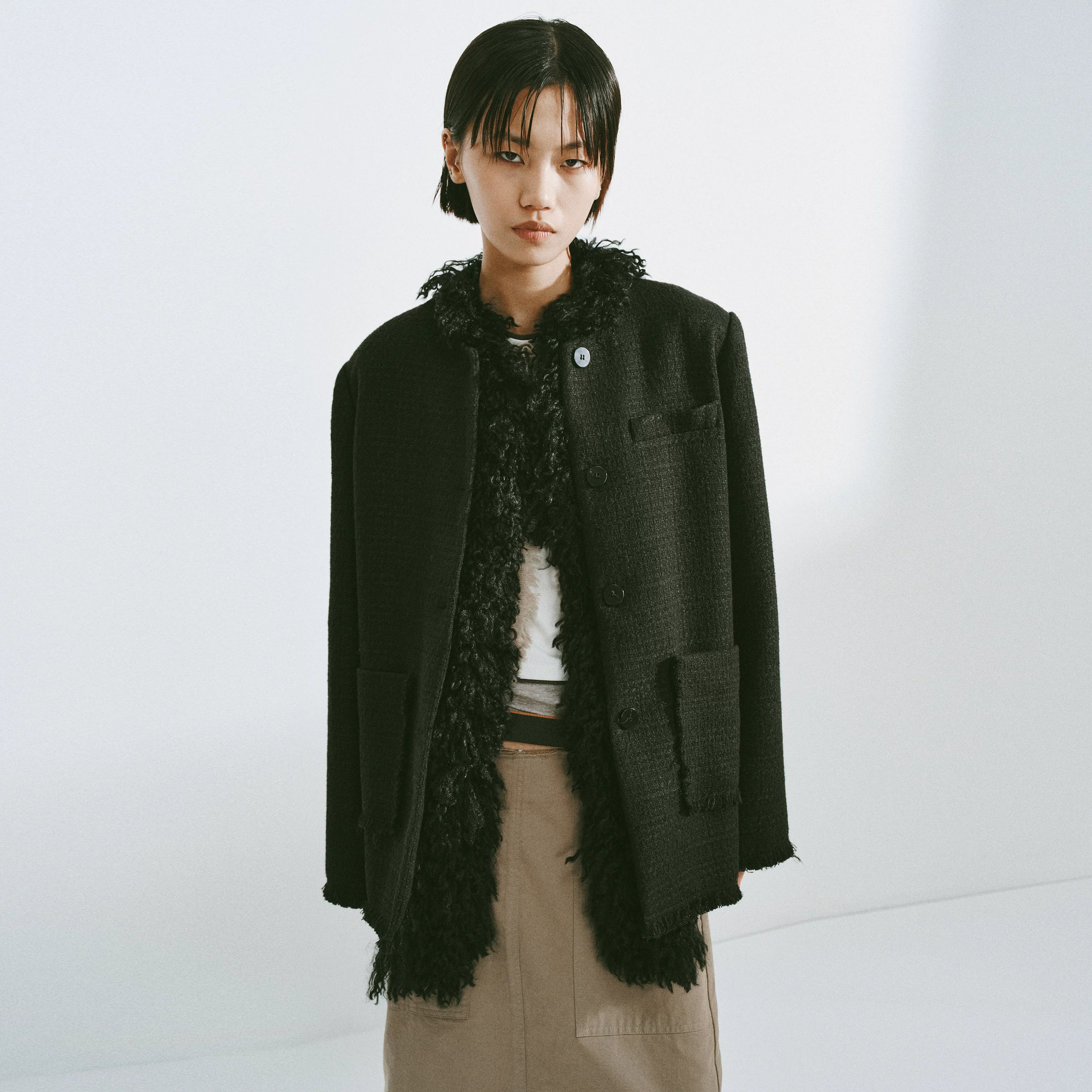 Faux Fur Trim Tweed Jacket