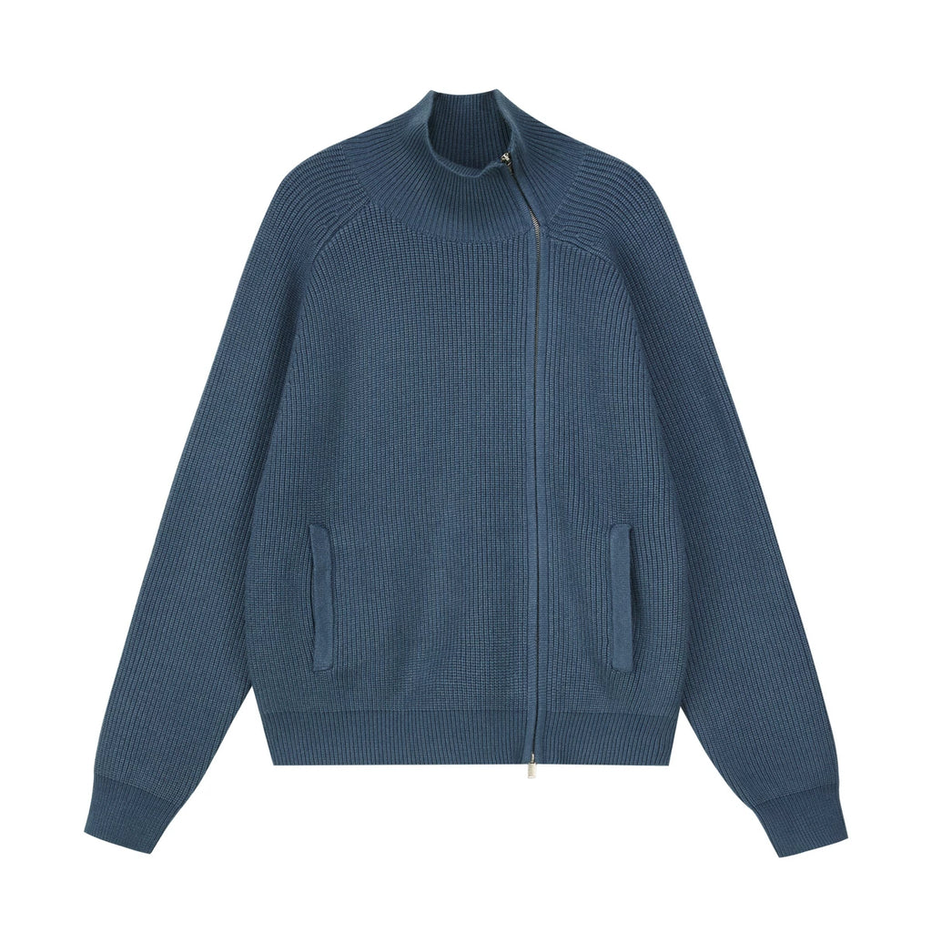 Asymmetric Zip Ribbed Knit Cardigan