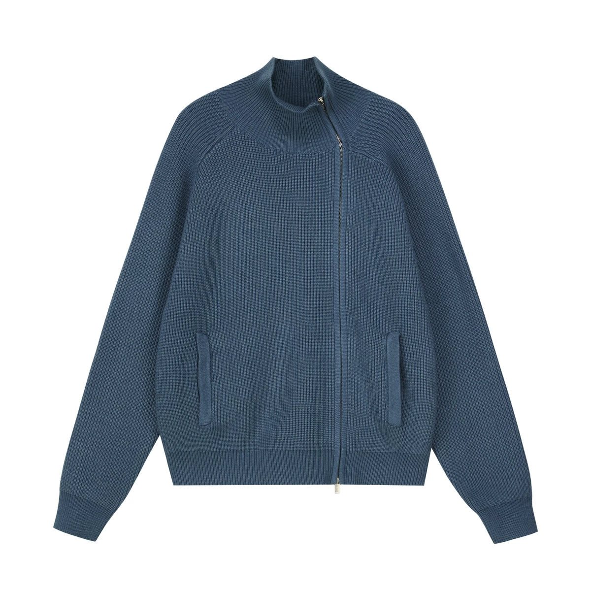 Asymmetric Zip Ribbed Knit Cardigan