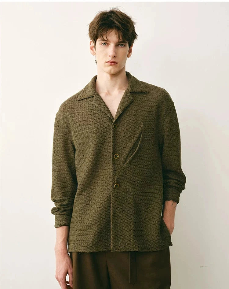 Textured Olive Cuban Collar Shirt
