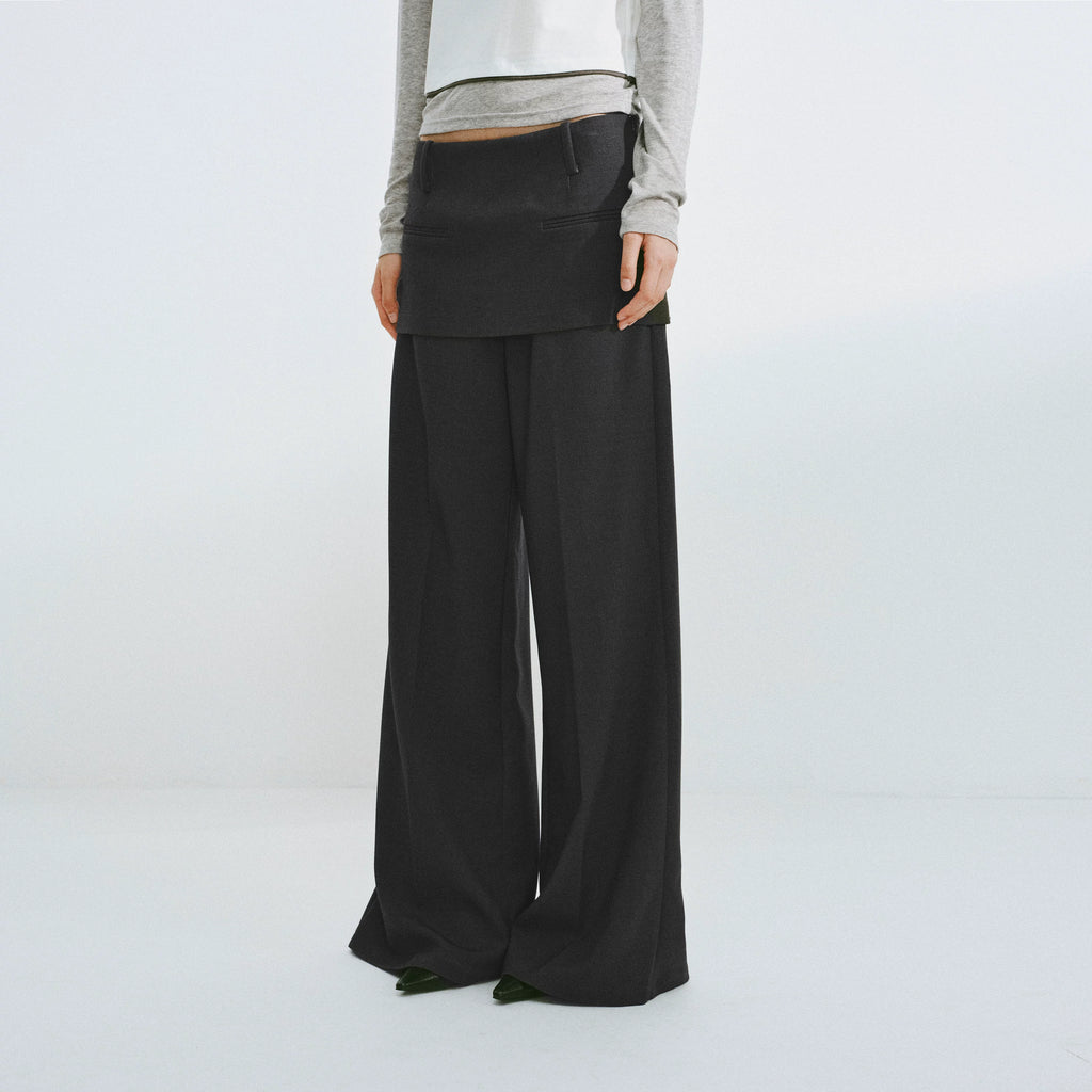 Layered Faux-Skirt Wide-Leg Trousers