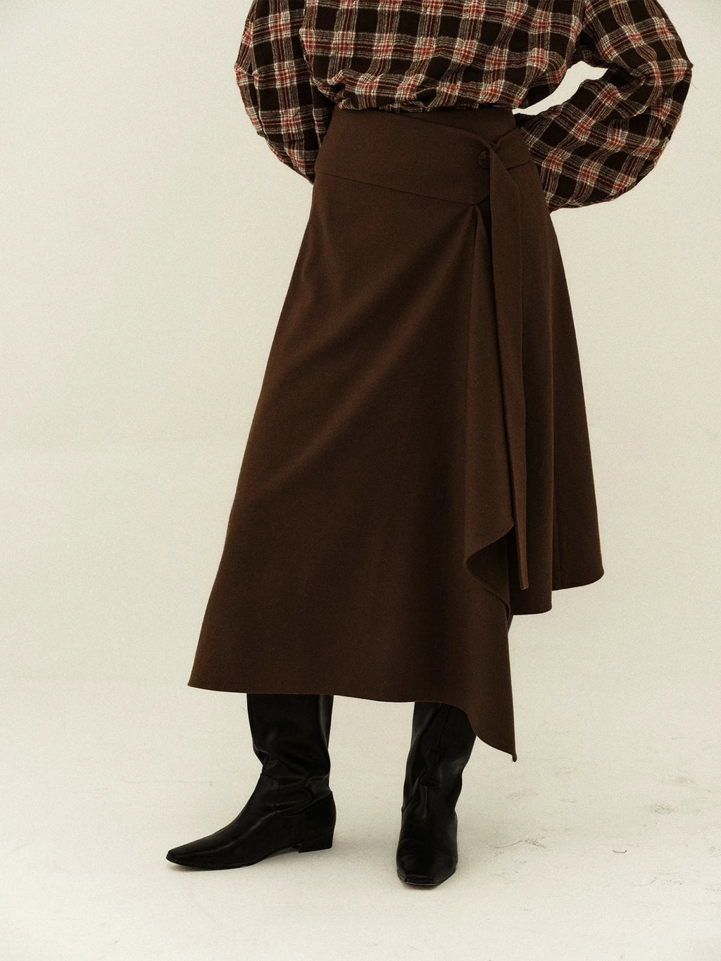 Wool-Blend Asymmetrical Wrap Skirt