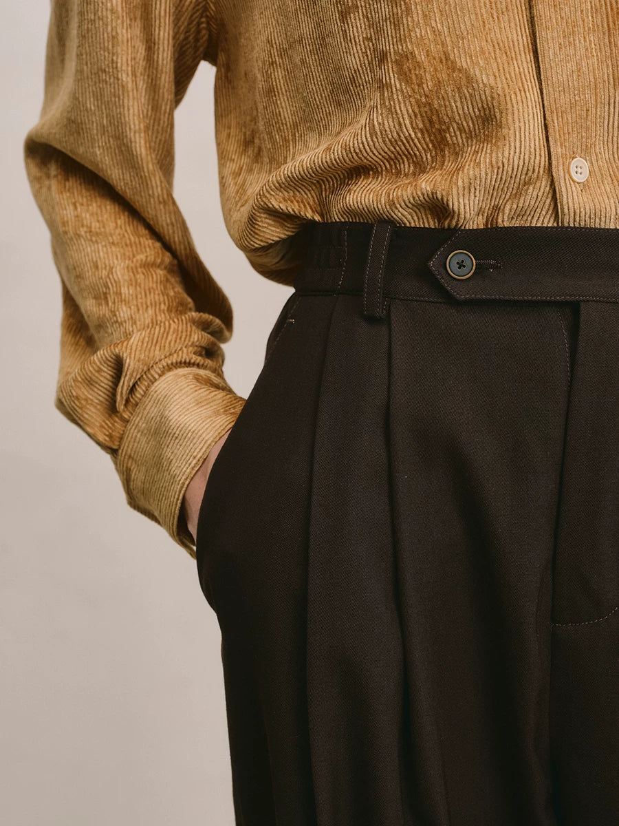Wool Blend Pleated Tailored Trousers