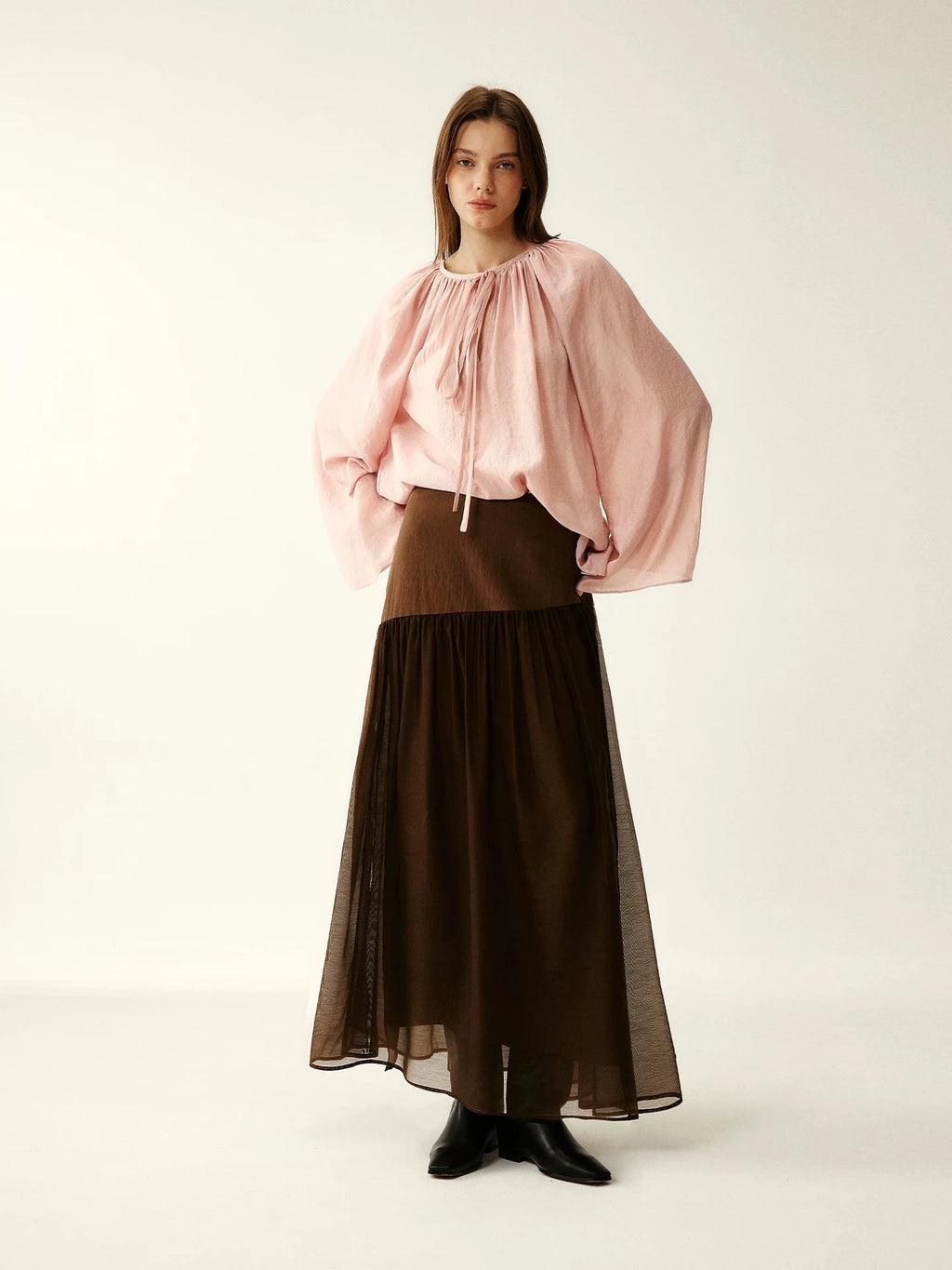Amber Brown Patchwork Maxi Skirt