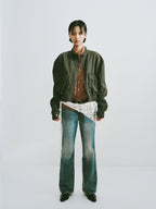 Washed Cotton Stand-Collar Bomber Jacket