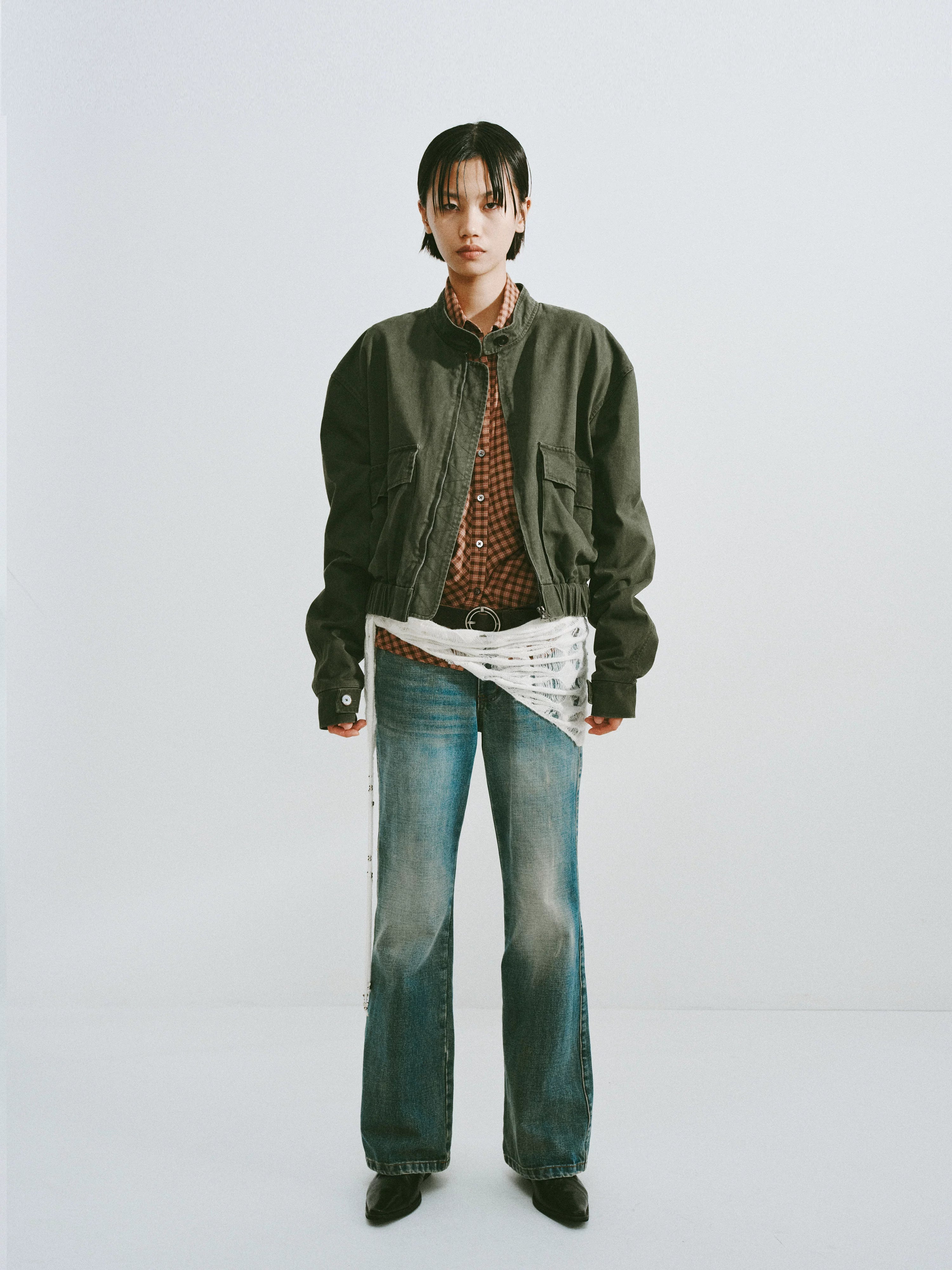 Washed Cotton Stand-Collar Bomber Jacket