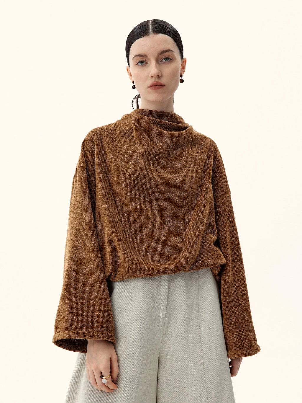 Textured High-Neck Oversized Pullover