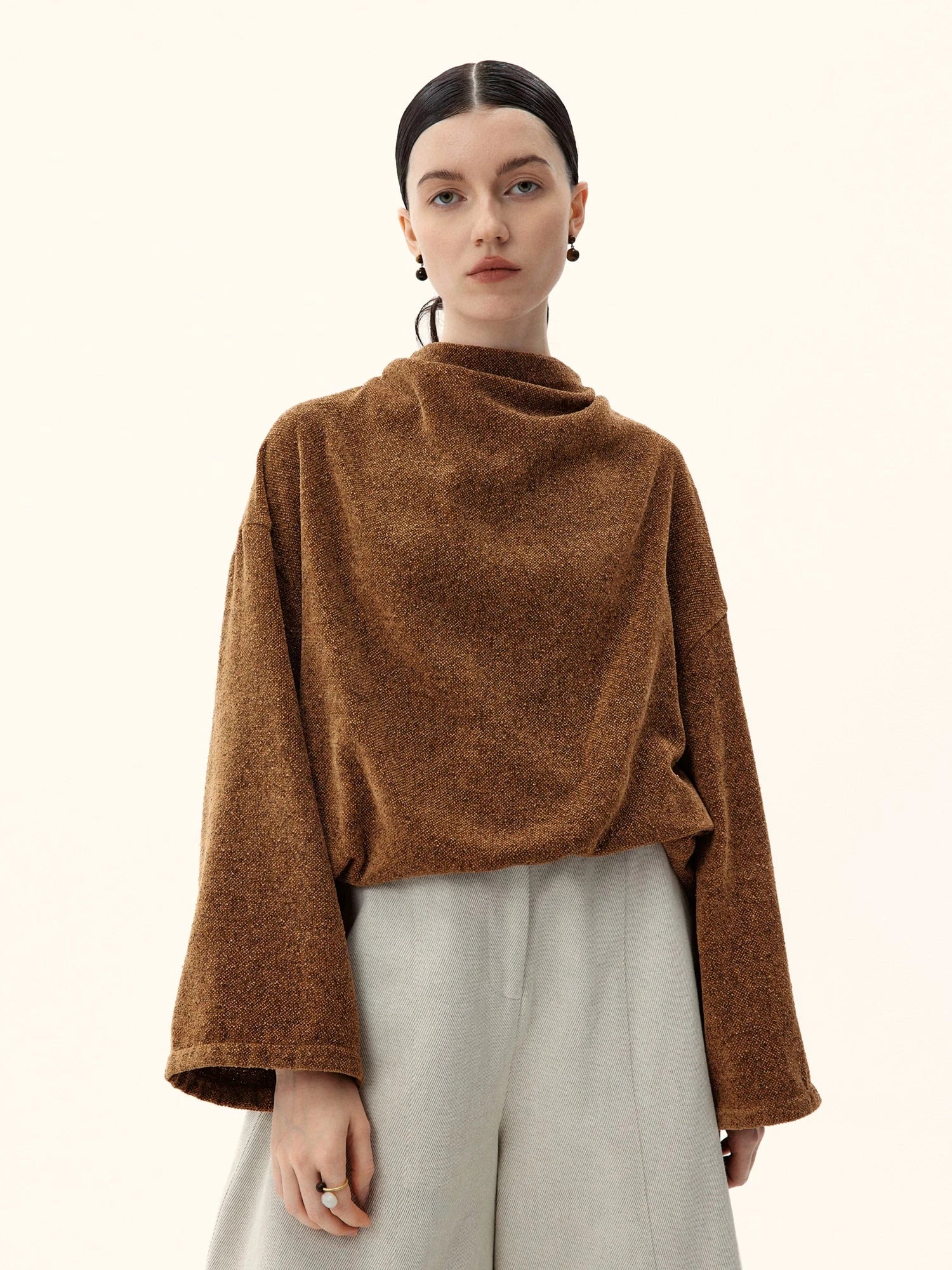 Textured High-Neck Oversized Pullover