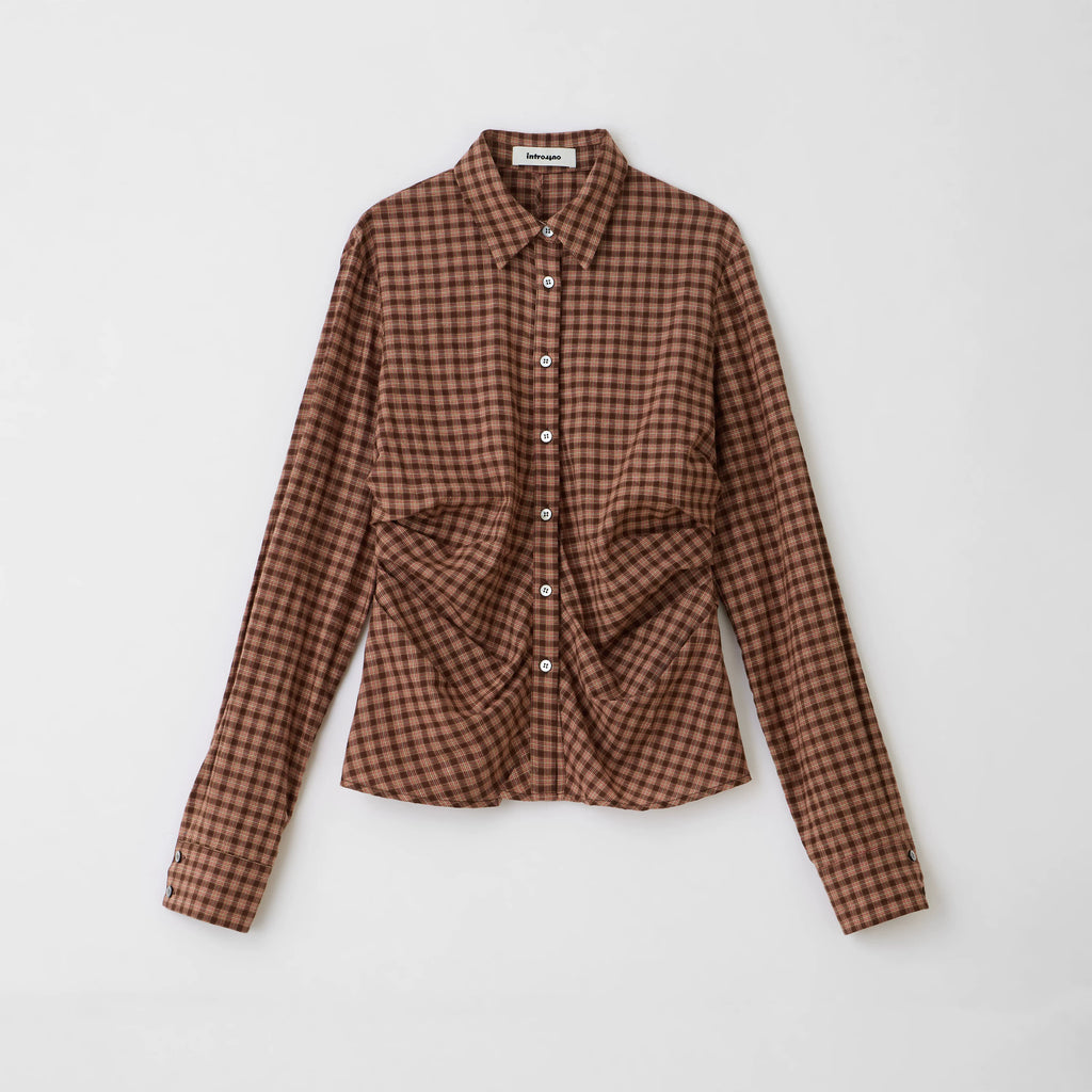 Pleated Plaid Cotton Button-Down Shirt