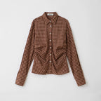 Pleated Plaid Cotton Button-Down Shirt