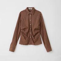 Pleated Plaid Cotton Button-Down Shirt